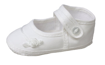 Little Things Mean A Lot Girls Cotton Batiste Shoe Embroidered with Tiny Braid and Rosebud - Size 2