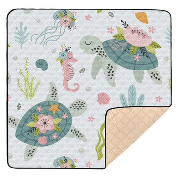 KICPOAY Baby Play Mat Turtle Sea Horse 50 x 50 Playpen Mat Baby Play Mats for Floor Play Gym Crawling Mat Non-Slip Cushioned Bab