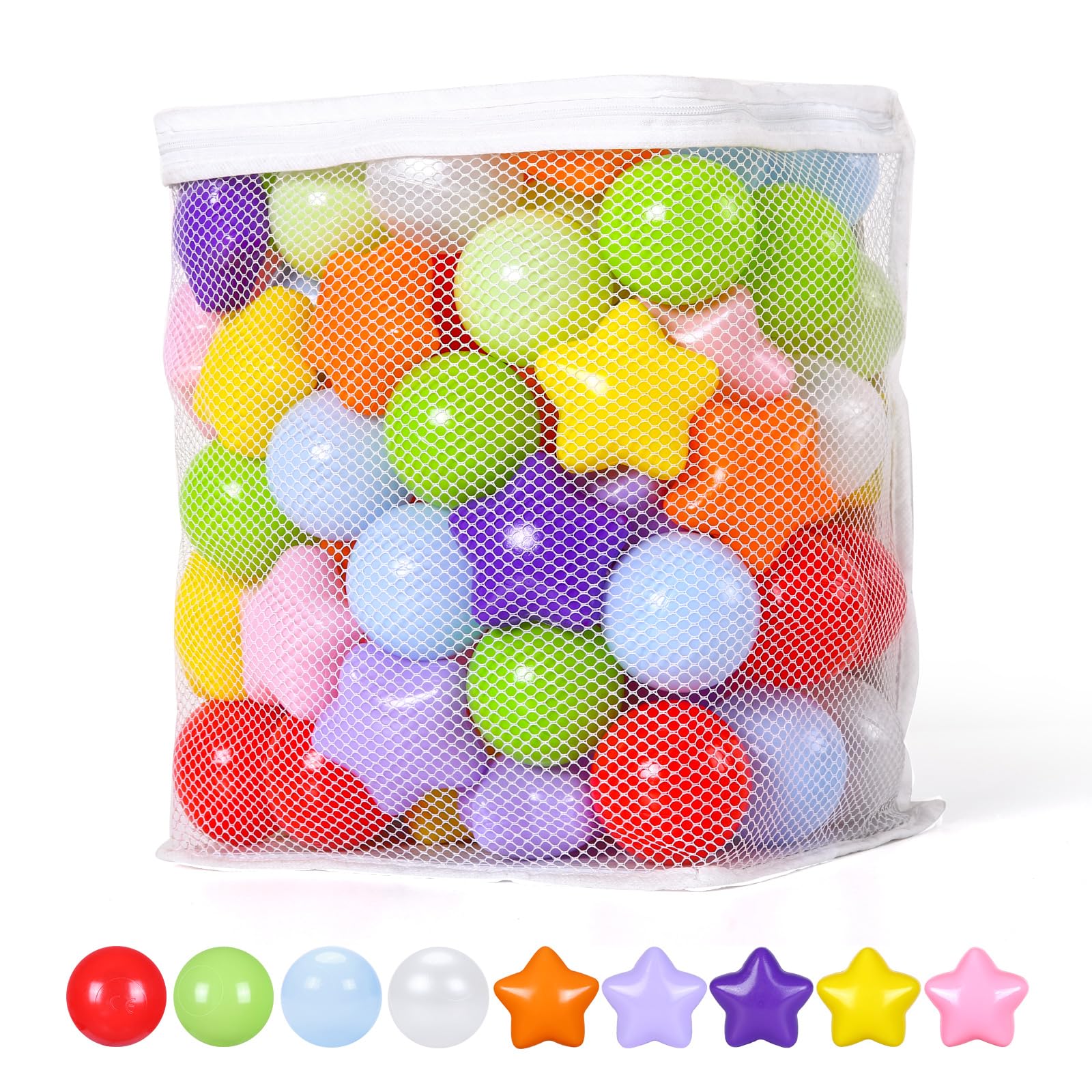 Realhaha Ball Pit Balls 50 PCS, Star Shapes for Babies Kids Playpen Plastic Balls for Babies Ball Pool Puppy Playballs, Bright R