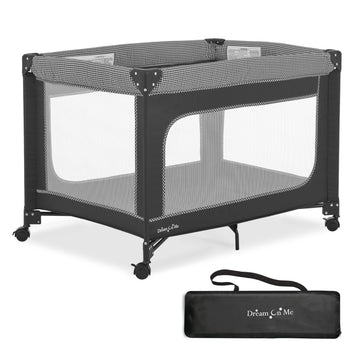Dream On Me Ezgo Portable Playard In Black & White, Compact Easy To Fold And Travel Baby Playard, Breathable Mesh Sides, Carry B