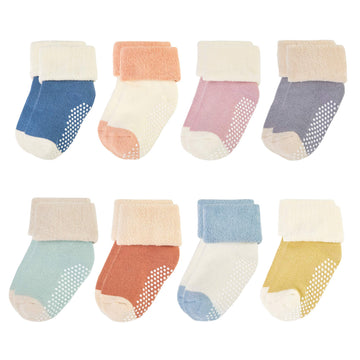 Vwu Baby Toddler Kids Ankle Crew Socks With Grips Unisex Warm Thick Cotton Winter Socks 1-3 Years,8 Color Multi