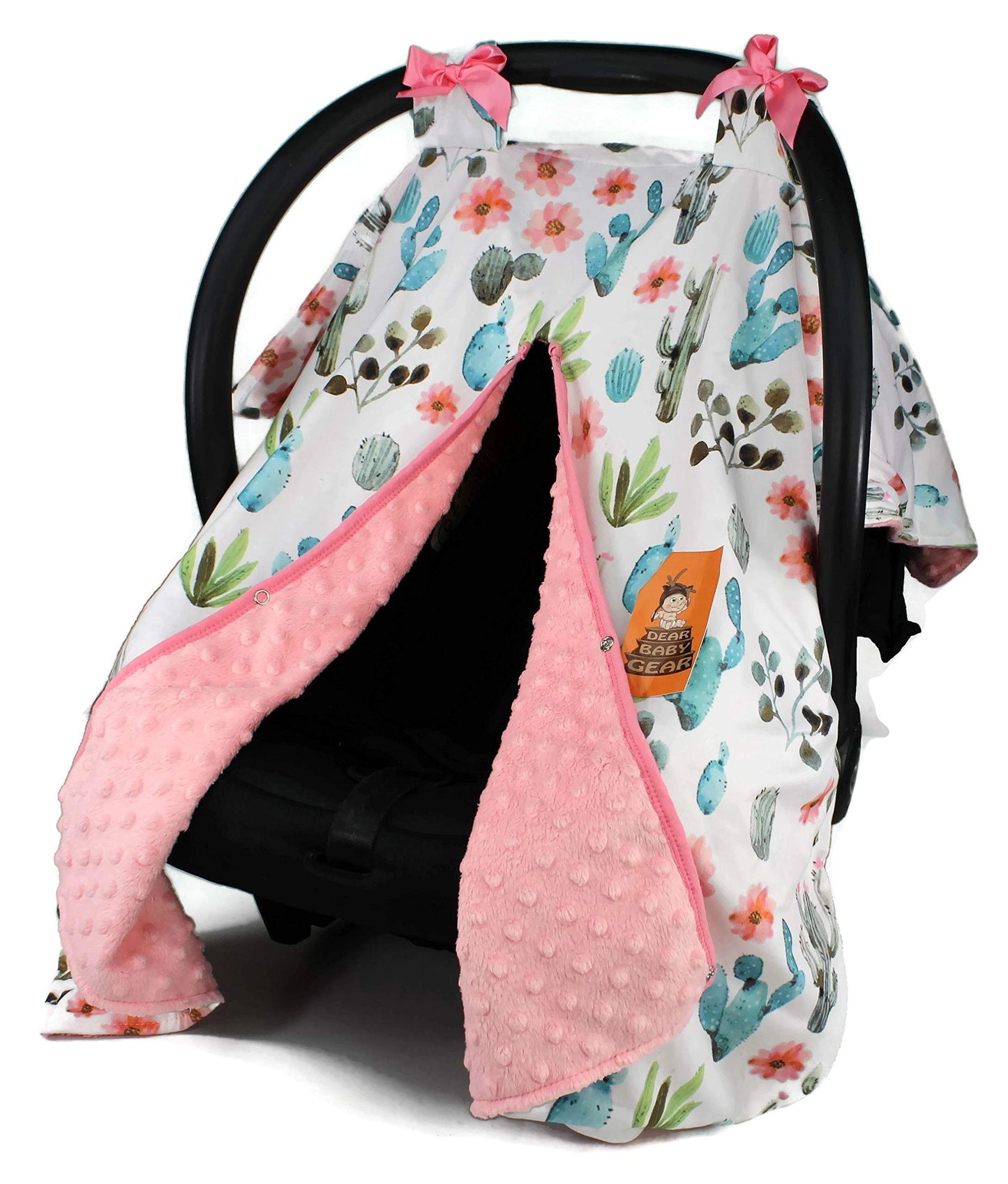 Dear Baby Gear Carseat Canopy With Snap Opening For Girls - Infant Canopies - Nursing Covers - 37' X 29' (Watercolor Cactus Fl