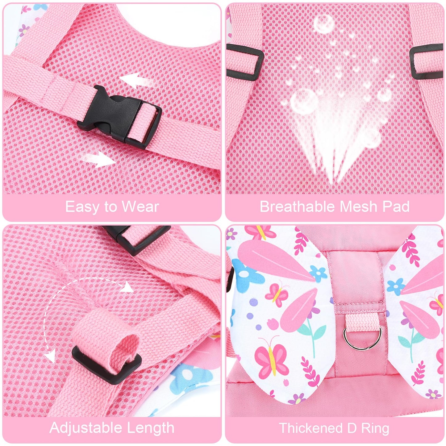 Accmor Toddler Harness Leash, 3 In 1 Cute Butterfly Kids Leash + Anti Lost Wrist Link For Outdoor Travel, Adorable Child Walking