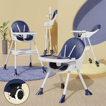Tony Stark 5 In 1 Latest 2024 Model, Reclining Foldable Baby High Chair With Wheels , Dual Dining Detachable Food Tray, Height A