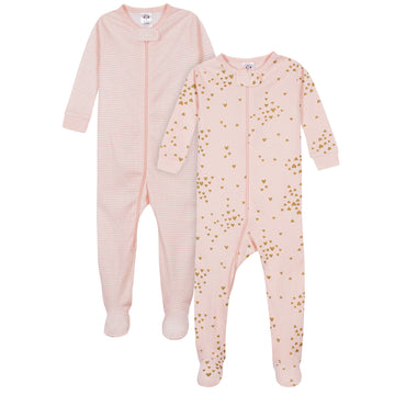 Gerber Baby Girls' 2-Pack Footed Pajamas, Love Pink, 24 Months
