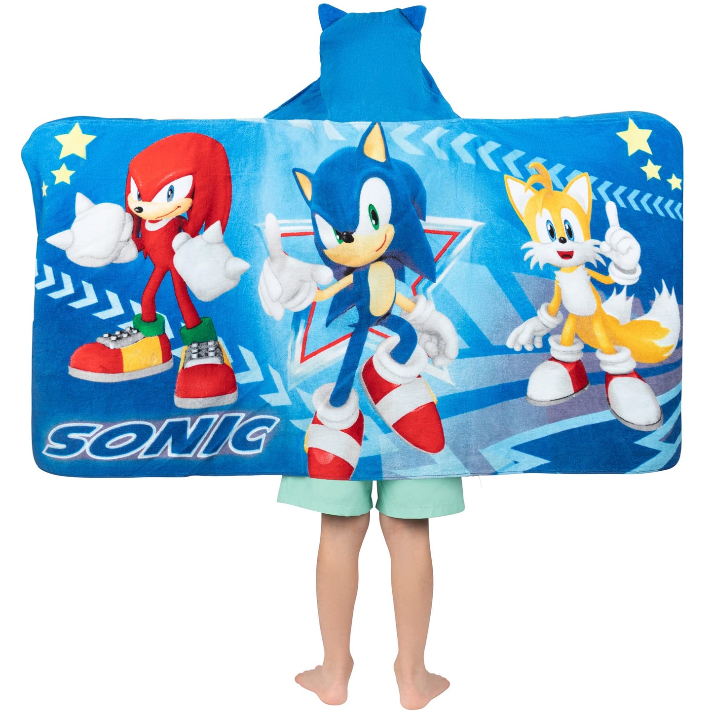 Sonic The Hedgehog, Anime, Bath/Pool/Beach Soft Cotton Terry Hooded Towel Wrap, 24 In X 50 In, By Franco Kids