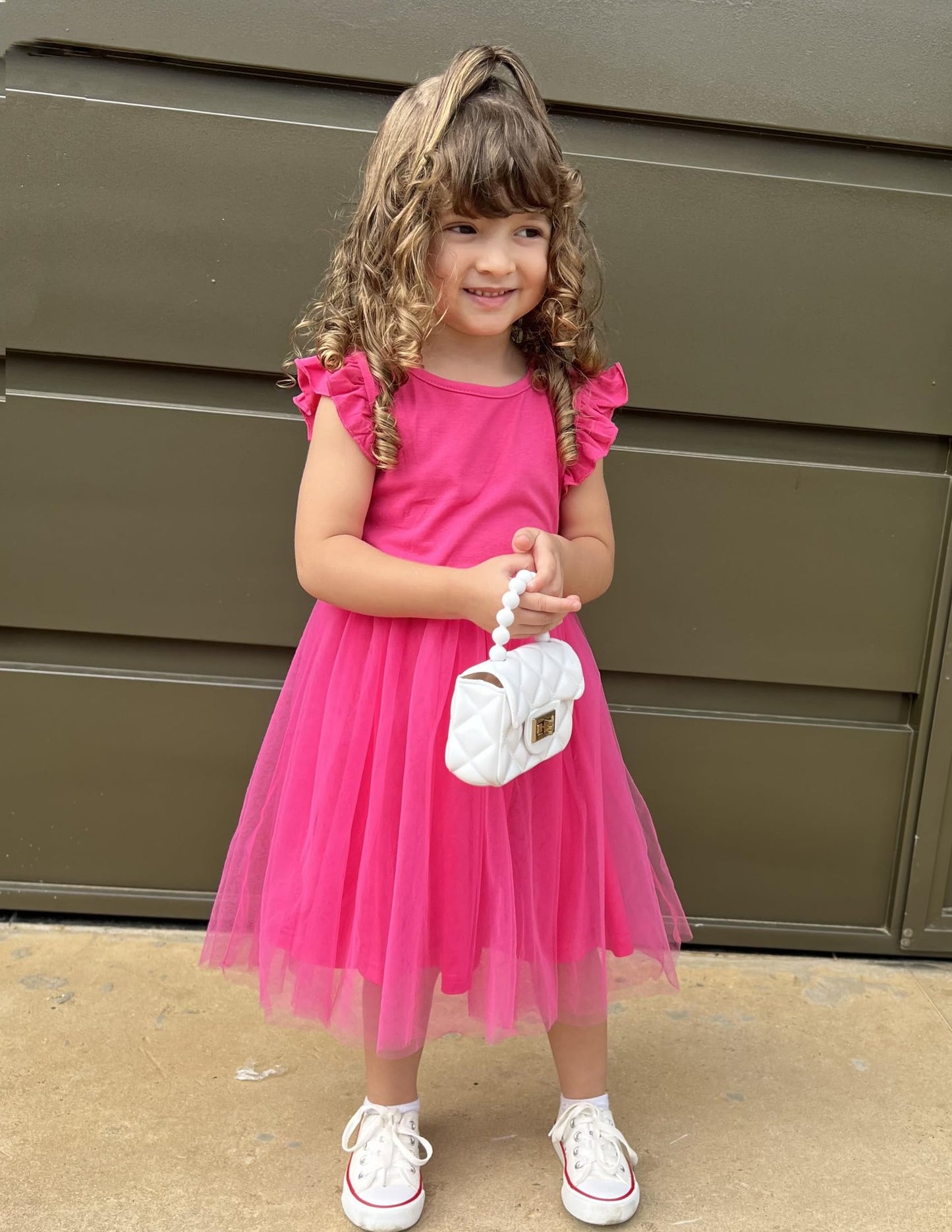 Flypigs Girl Dresses Toddler Ruffle Toddler Tutu Dress Casual Hot Pink Valentine Christmas Sundress For Kids For 2 Years