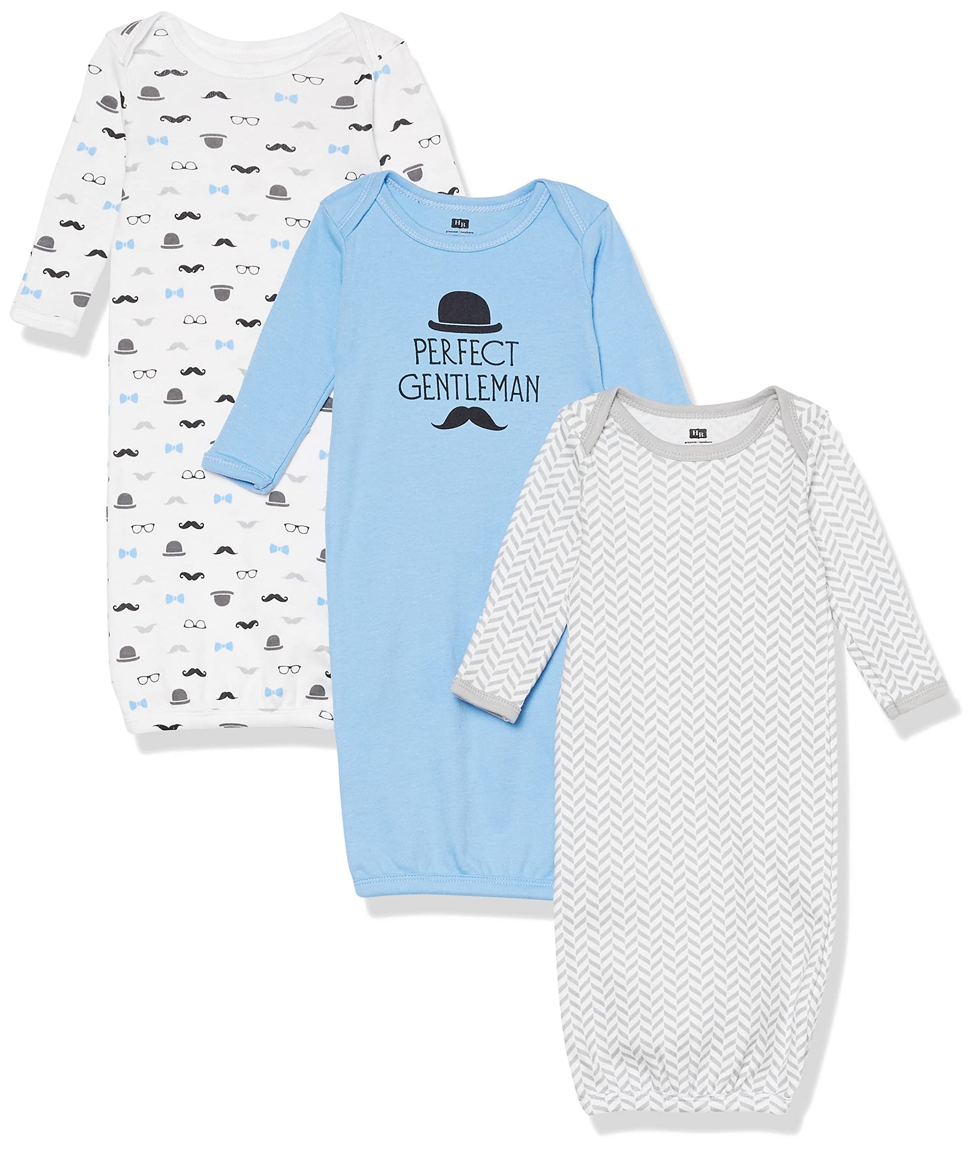 Hudson Baby Unisex Cotton Gowns, Perfect Gentlemen, 0-6 Months