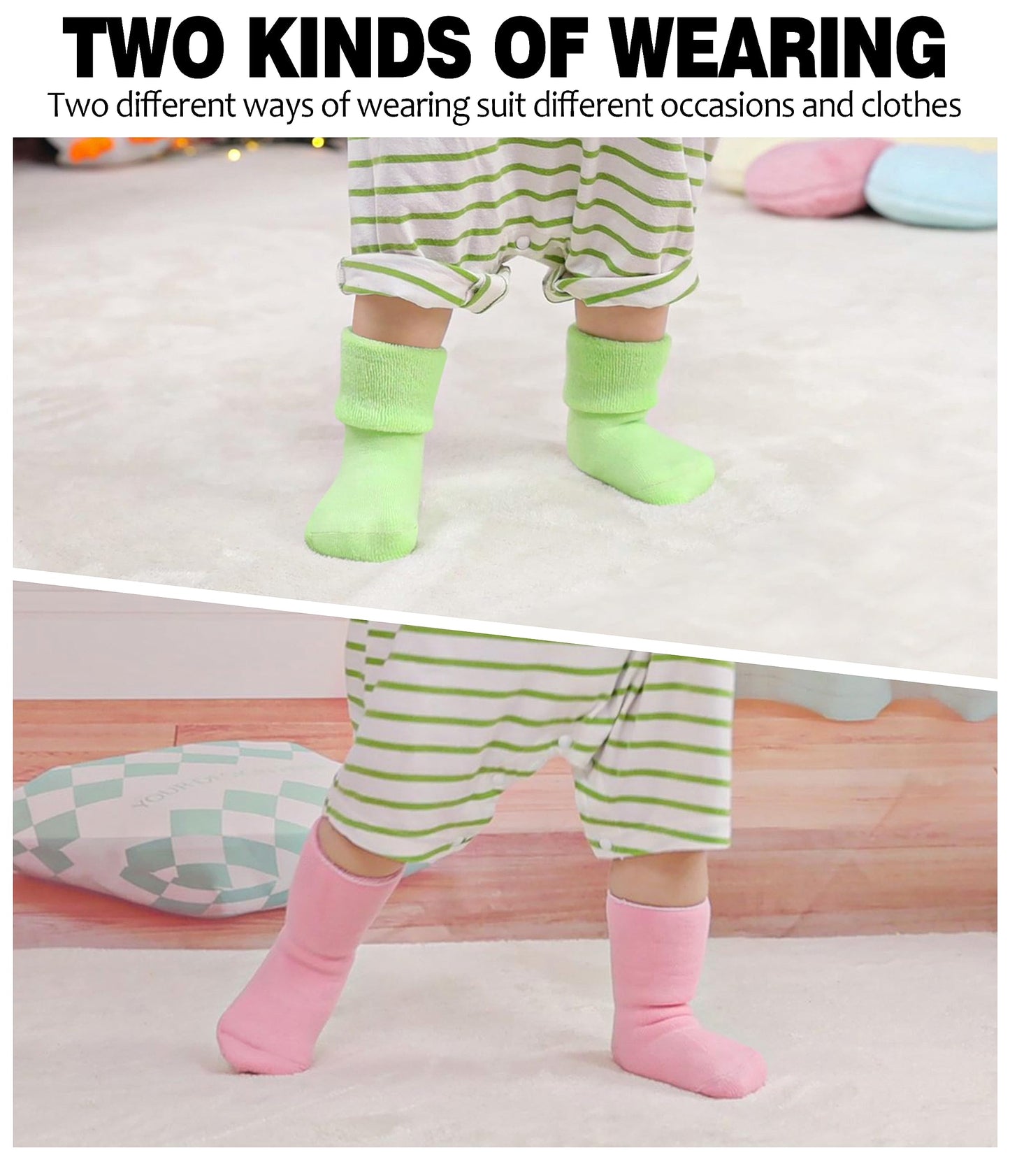Sdbing Baby Boys Girls Grips Socks Infant Toddlers Kids Non Slip Warm Thick Cotton Ankle Crew Socks With Grippers (1-3T, 6 Pairs