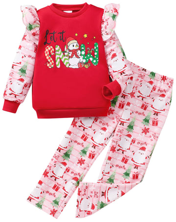 Retsugo Toddler Girls Christmas Outfits 2 Piece Xmas Long Sleeve Snowman Sweatshirt Santa Claus Legging Sets Pant Set Kids Holid