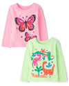 The Children'S Place Baby-Girls And Toddler Assorted Everyday Long Sleeve Graphic T-Shirts,Multipacks Butterfly Pink/Dinos 2-Pac