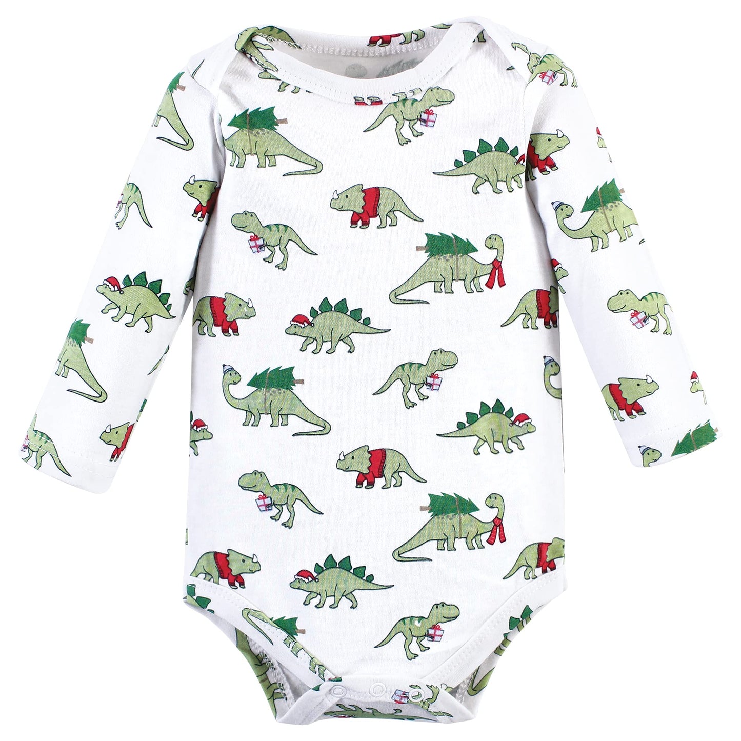Hudson Baby Unisex Baby Cotton Long-Sleeve Bodysuits, Christmasaurus, 0-3 Months