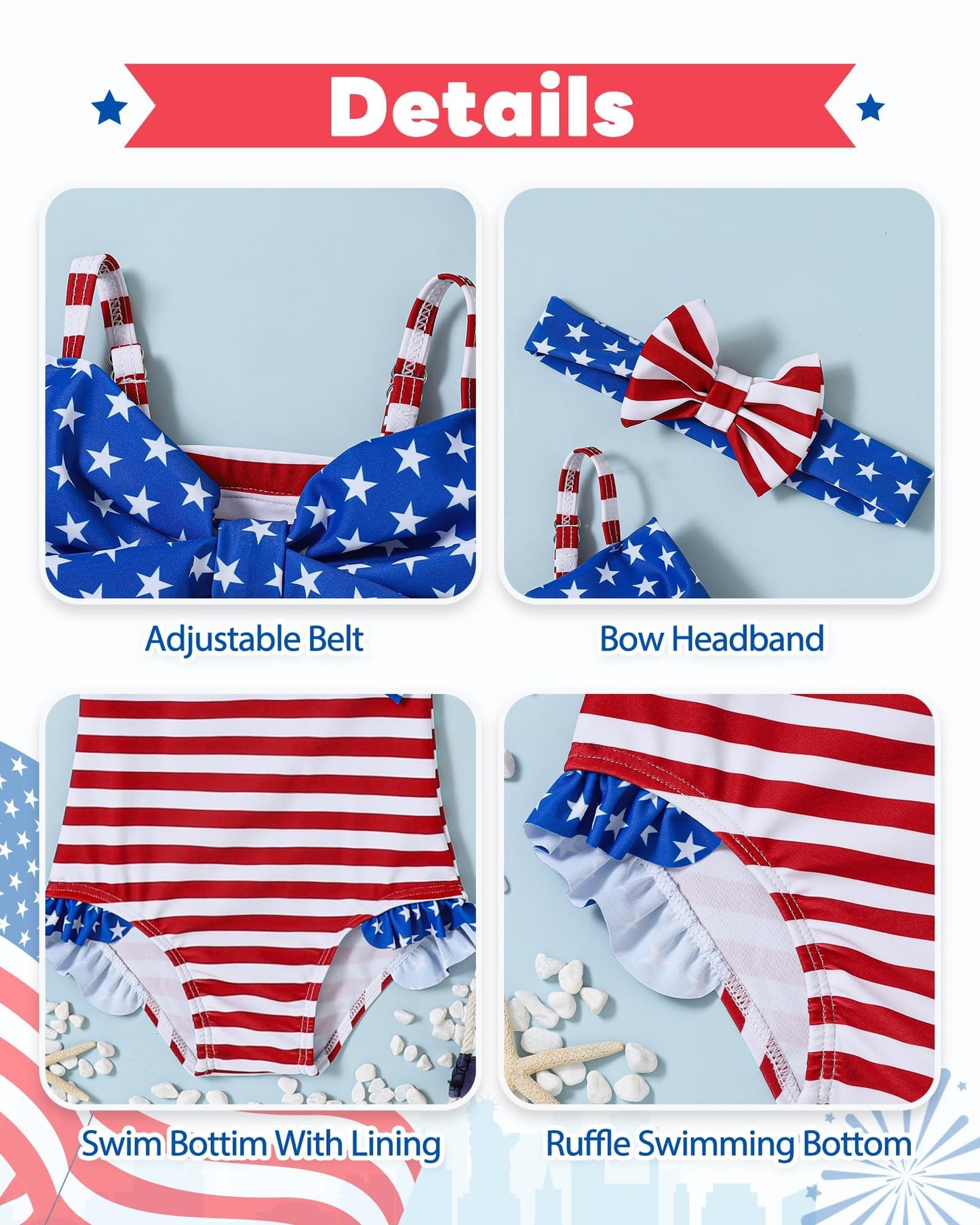 Mioglrie Baby Girl Swimsuit Toddler 4Th Of July Swimsuit 3T-4T Bathing Suit Star Ruffle Stripe Summer Beach One Piece Swimwear F