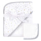 Hudson Baby Unisex Baby Cotton Hooded Towel And Washcloth, Gray Clouds, One Size