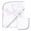 Hudson Baby Unisex Baby Cotton Hooded Towel And Washcloth, Gray Clouds, One Size