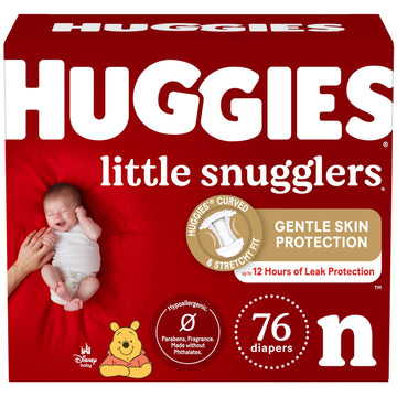Baby Diapers Size Newborn (Up To 10 Lbs), 76Ct, Huggies Little Snugglers