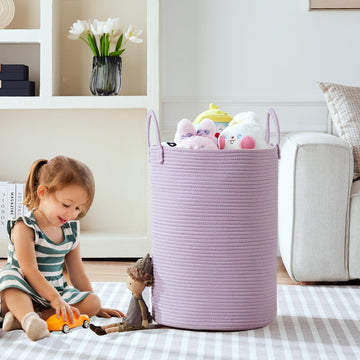 Mojoscend 80L Extra Large Purple Hamper Laundry Basket For Nursery Kids16Dx22H Inches Tall Lavender Blanket Basket For Girls Cot