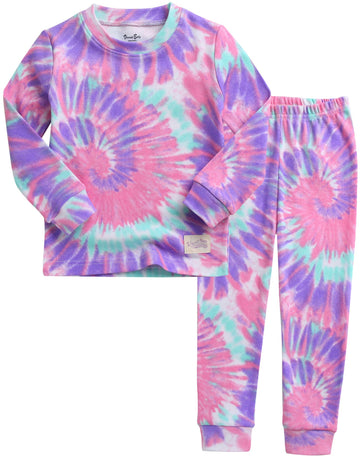 Vaenait Baby Kids Junior 100% Cotton Sleepwear Pajamas 2Pcs Set Tiedye-Mintpinkpurple-255 Js