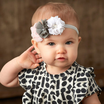 My Lello Baby Flower Headbands Fabric Beaded Trio Stretchy Elastic Pair (Apple Green/Yellow)