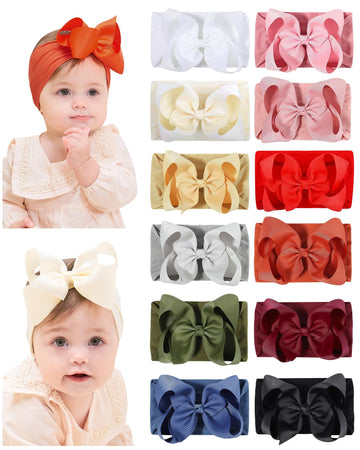 Doboi Baby Girl Headband - 12Pcs Nylon Hair Accessories With Big Ribbon Bows, Soft Lightweight Headbands For Baby Girls Infant N