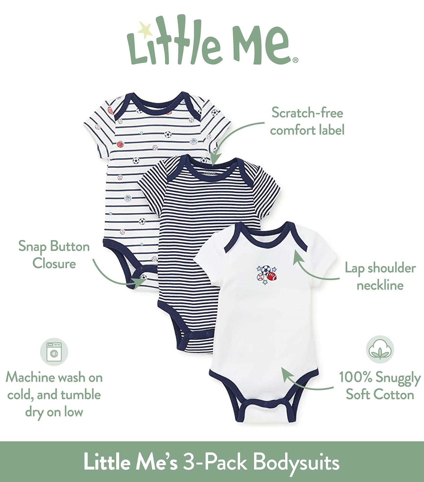 Little Me Baby-Girls Newborn Rose 3 Pack Bodysuit, Pink Floral, 6 Months
