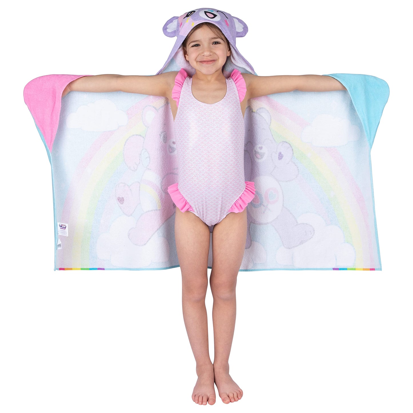 Care Bears Bath/Pool/Beach Soft Cotton Terry Hooded Towel Wrap, 24 In X 50 In, By Franco Kids