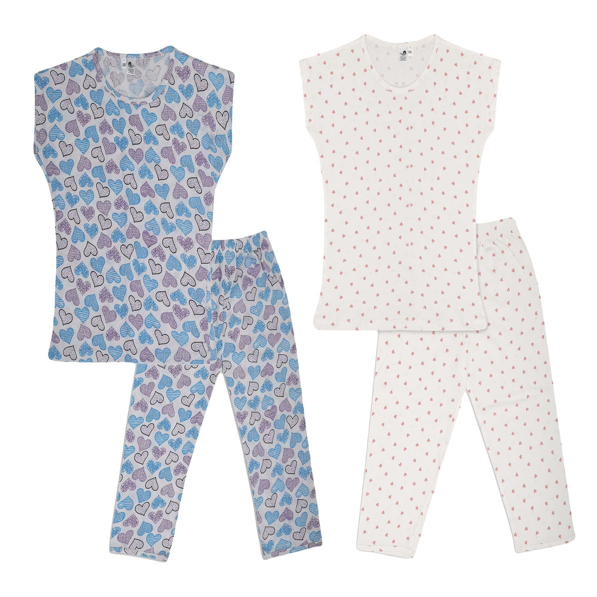Girls Printed Night Dress Night Suit Top and Capri Set Red