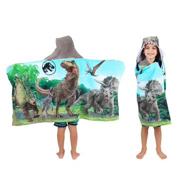 Franco Kids Bath And Beach Soft Cotton Terry Hooded Towel Wrap, 24 In X 50 In, Jurassic World
