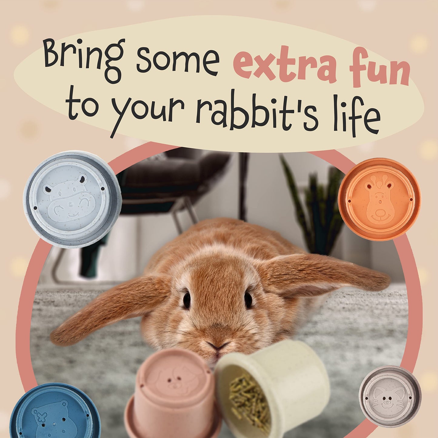 [8 PC] Stacking Cups for Rabbits - Wheat Straw Rabbit Toys with Cute Animal Designs - Bunny Stacking Cups to Play with Rabbits -