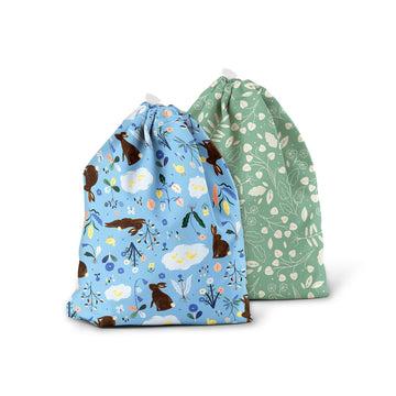 Esembly Ditty Bag Duo - Reusable Waterproof Wet Bags for Cloth Diapers, Swimsuits, Toiletries, and Snacks, Set of 2 - Bunnies + 