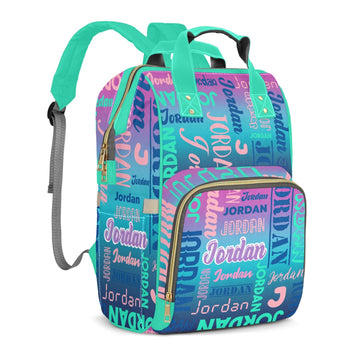 Perarts Custom Name Diaper Bag Backpack for Baby Boys Girls, Gradient Green Personalized Name Monogram Large Nappy Nursing Organ