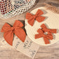 Deeka 4 Pcs Burnt Orange Cotton Linen Hair Bows 3 Styles 5' & 4' Handmade Hair Bow Set For Toddler Girls Alligator Hair Clips