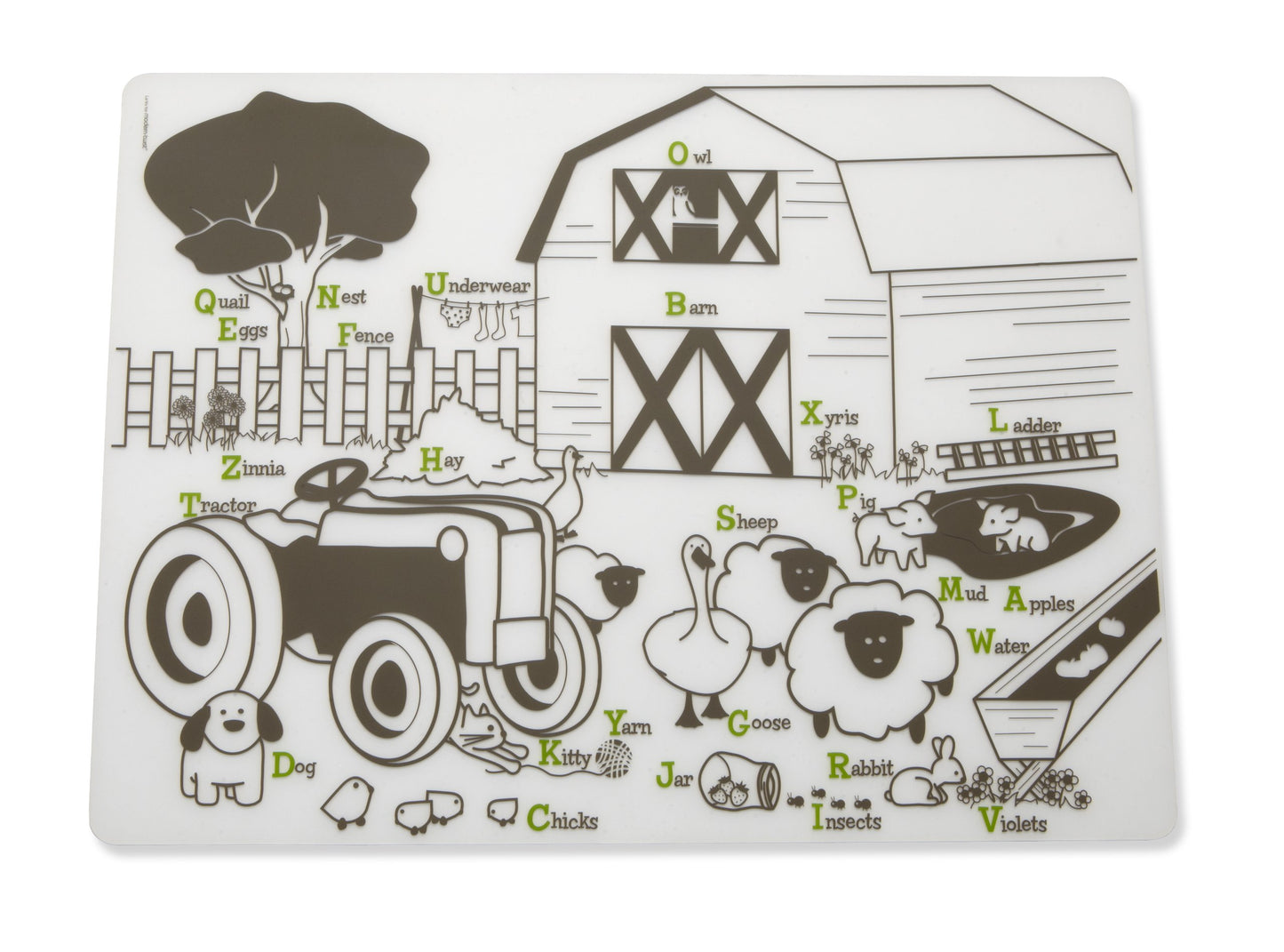 Modern-Twist Waterproof, Dishwasher Safe Mark, Single Mat, Farm Buddies