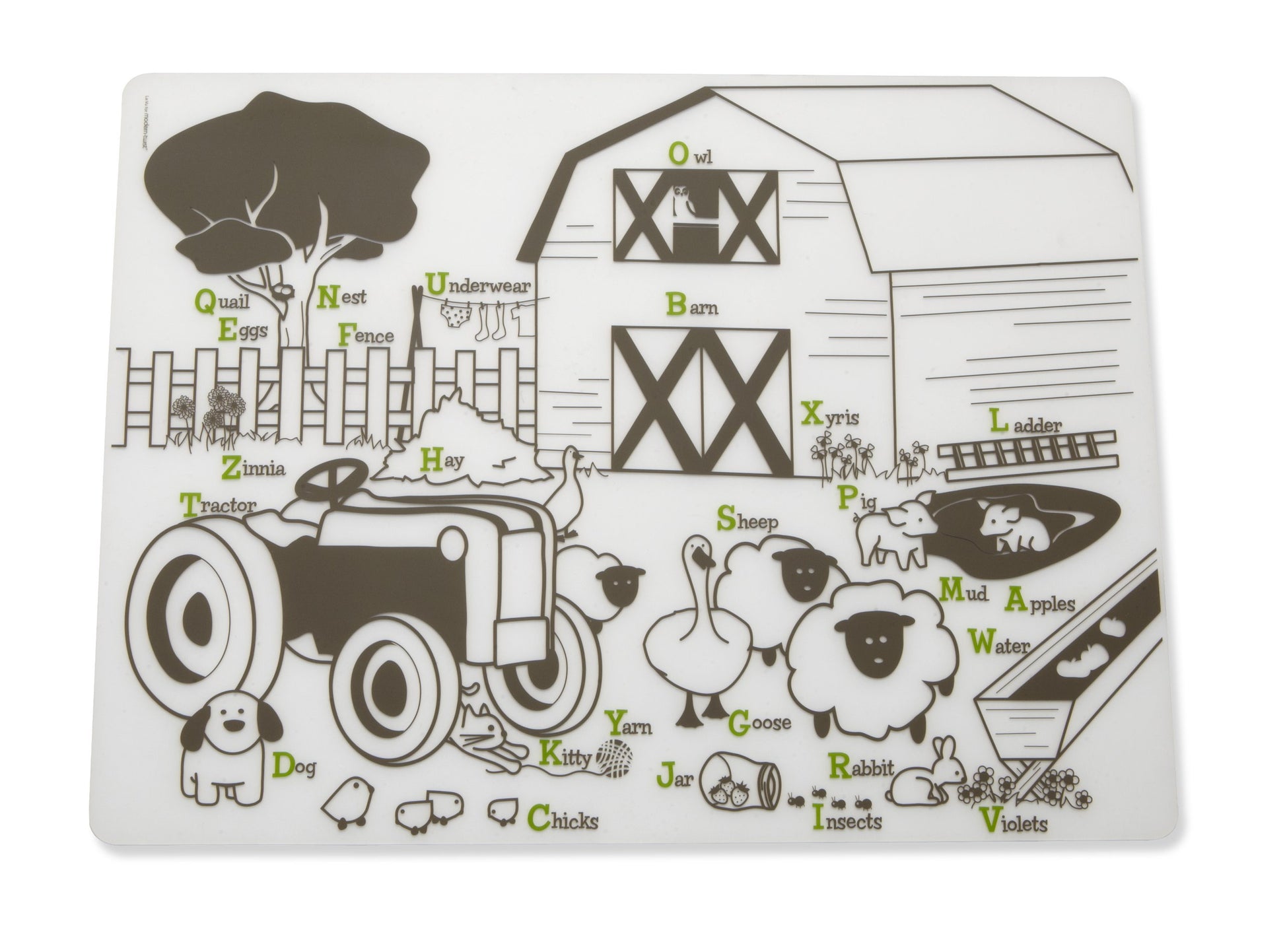 Modern-Twist Waterproof, Dishwasher Safe Mark, Single Mat, Farm Buddies
