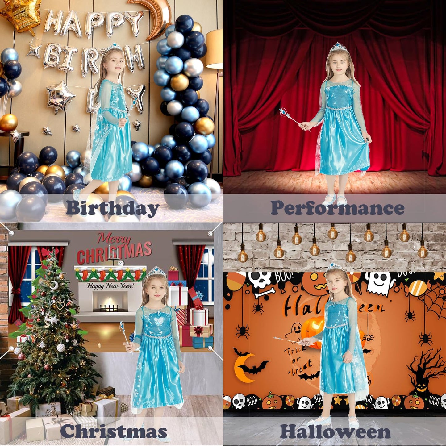 Woxvm Girls Princess Dress Deluxe Princess Costume Birthday Party Snow Princess Dress Up For Girls Halloween Cosplay Fancy Dress