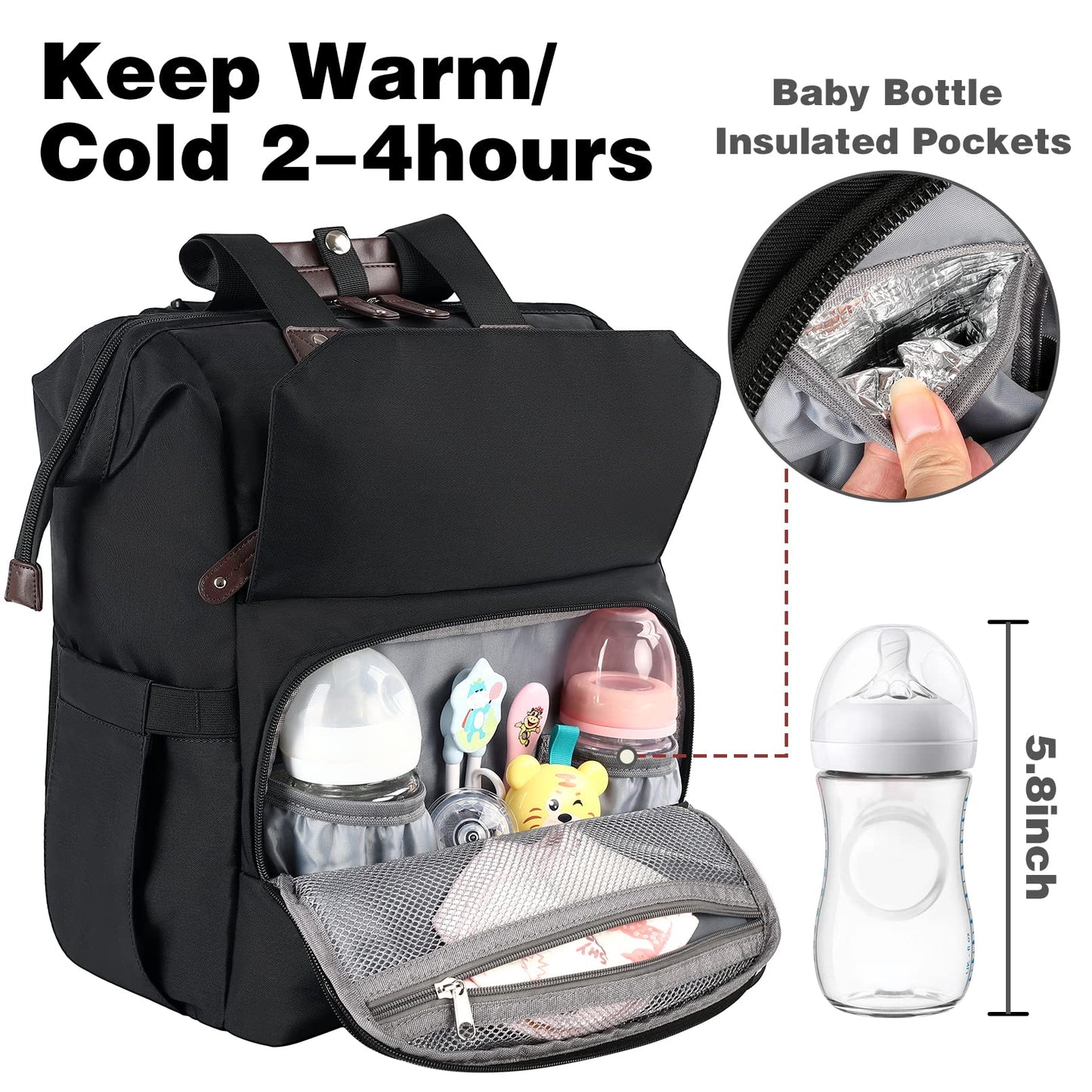 Jiefeike Diaper Bag Backpack, Baby Boys Girls Portable Baby Nappy Bags, Dad Mom Backpack Diaper Bag With Insulated Pockets Usb C