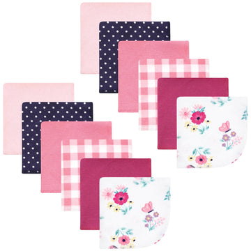 Hudson Baby Unisex Baby Flannel Cotton Washcloths, Butterfly Floral 12 Pack, One Size