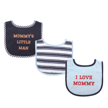 Luvable Friends Unisex Baby Cotton Drooler Bibs With Fiber Filling, Boy Mommy 3-Pack, One Size