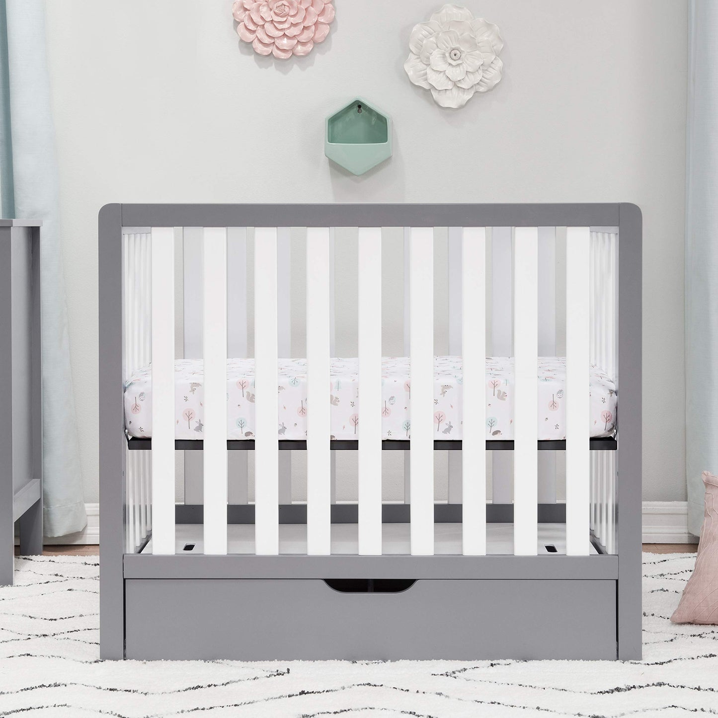 Carters by DaVinci Colby 4-in-1 Convertible Mini Crib with Trundle Drawer in Grey and White, Greenguard Gold Certified, Undercr
