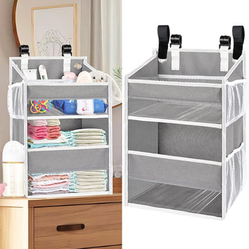 Hanging Diaper Organizer For Changing Table, Cribs, Car, Playard Or Wall & Nursery Organization - Durable 2-Tier Diaper Caddy Wi