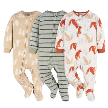 Gerber Baby Boy'S Toddler Flame Resistant Fleece Footed Pajamas 3-Pack, Fox Forest