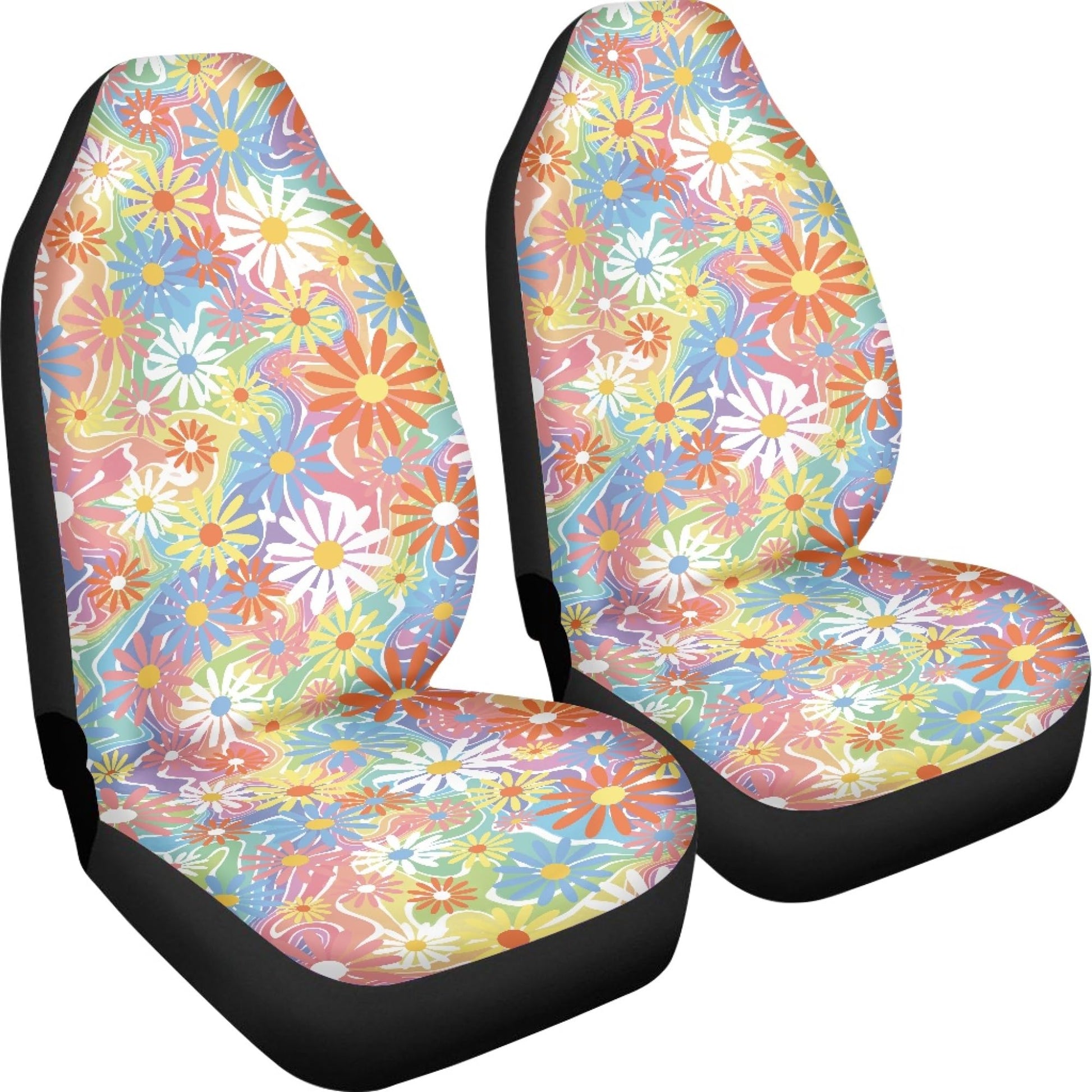 Quelytytrip Hippie Daisy Print Car Seat Covers for Women,Universal Auto Front Seats Protector for Car,SUV Sedan,Truck