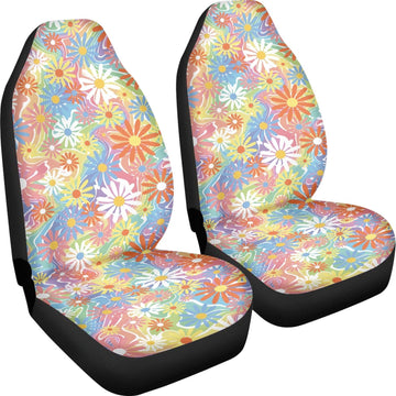 Quelytytrip Hippie Daisy Print Car Seat Covers for Women,Universal Auto Front Seats Protector for Car,SUV Sedan,Truck