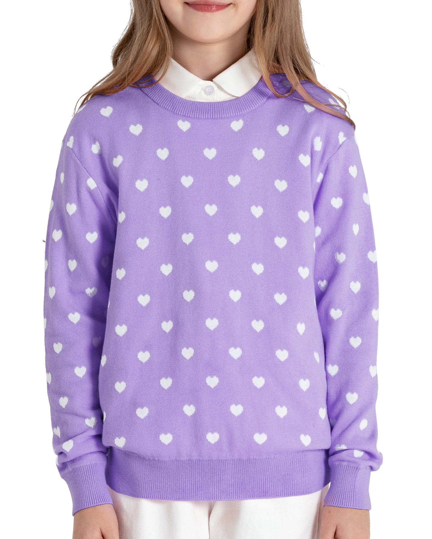 Boboyoyo Girls Sweaters Cotton Kids Heart Sweater Valentine Holiday Pullover Teen Clothes Crew Neck Knit Top Long Sleeve Purple