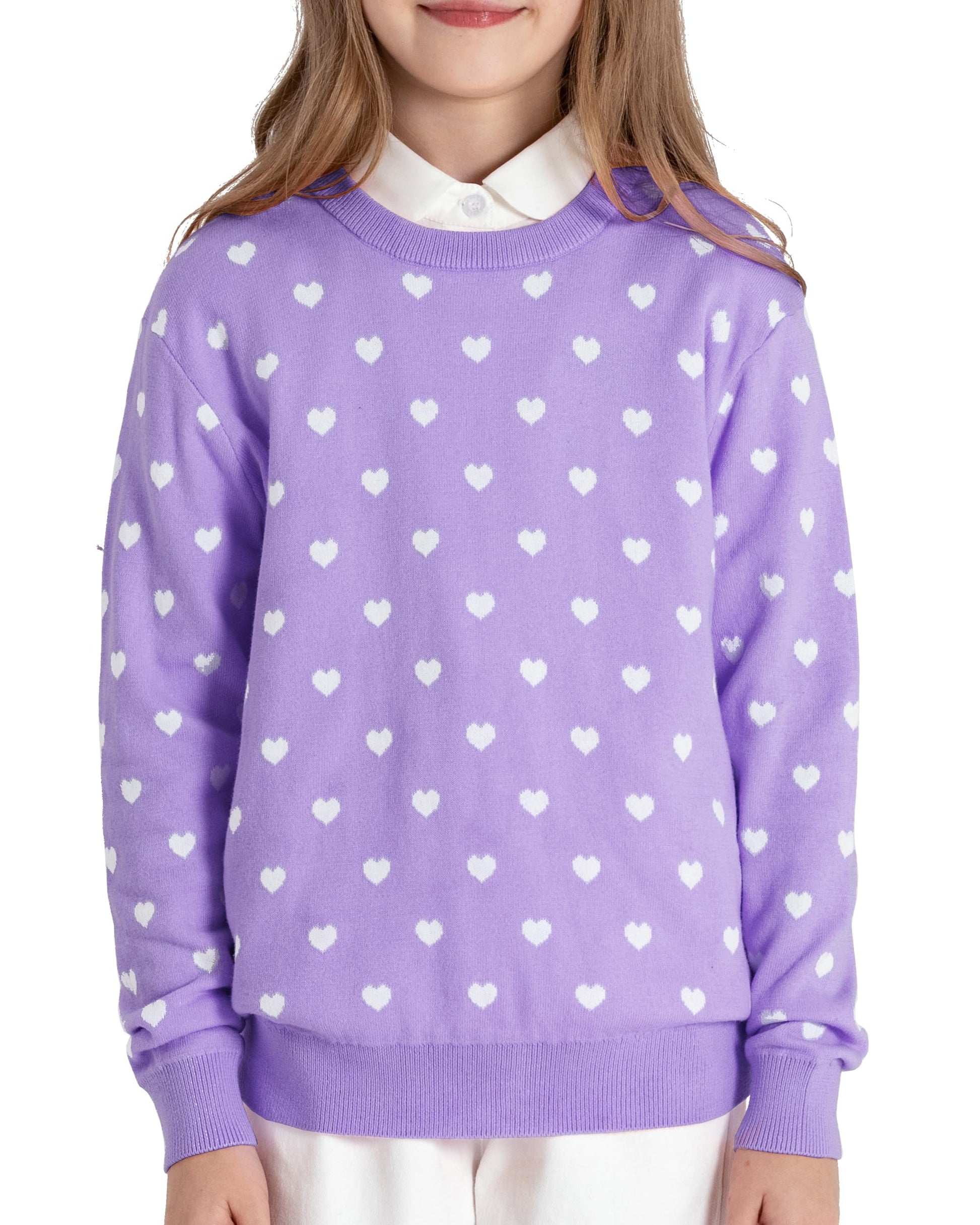 Boboyoyo Girls Sweaters Cotton Kids Heart Sweater Valentine Holiday Pullover Teen Clothes Crew Neck Knit Top Long Sleeve Purple