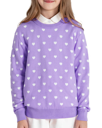 Boboyoyo Girls Sweaters Cotton Kids Heart Sweater Valentine Holiday Pullover Teen Clothes Crew Neck Knit Top Long Sleeve Purple