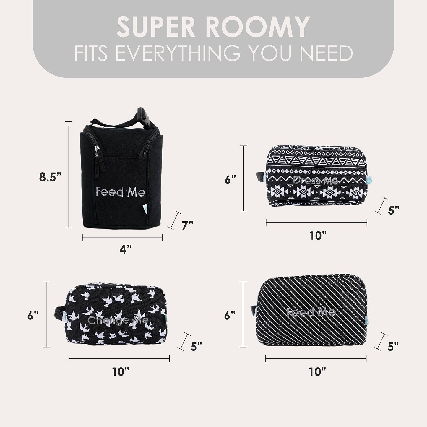 Easy Baby - Diaper, Bottle, And Supplies - Organizer Pouches - Change, Feed, And Dress Me (4 Pack Brooklyn) | Organizing Packing