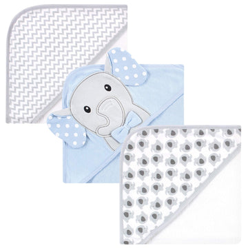 Hudson Baby Unisex Baby Cotton Rich Hooded Towels, White Dots Gray Elephant, One Size