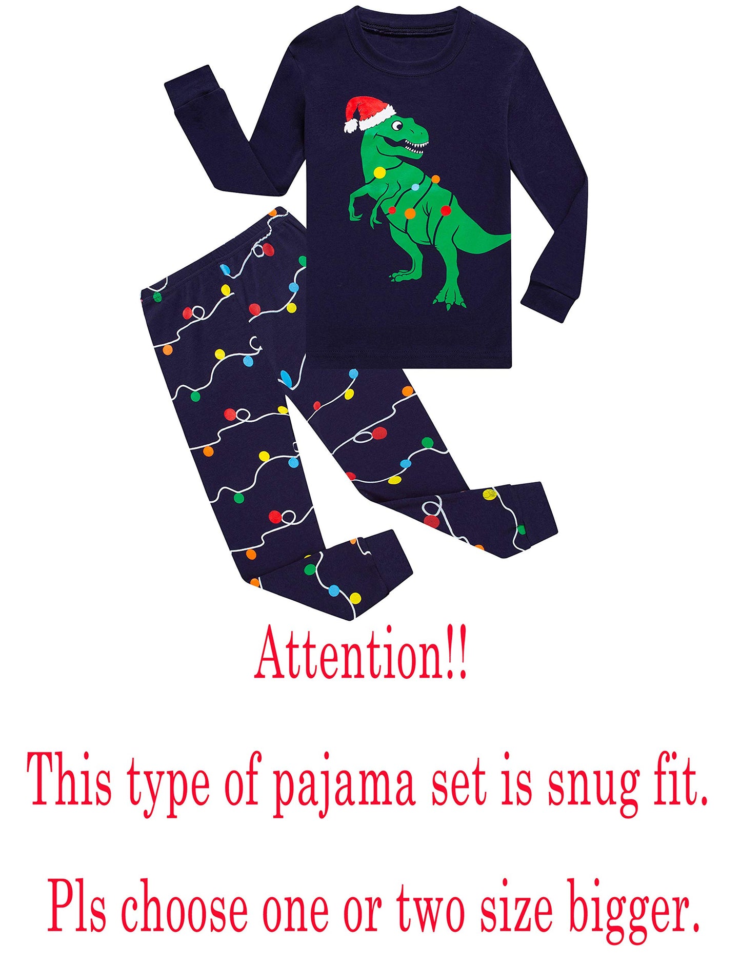 Kikizye Christmas Dinosaur Baby Boys Long Sleeve Pajamas 100% Cotton Holiday Sleepwears Blue Infant Size 18-24 Monthes