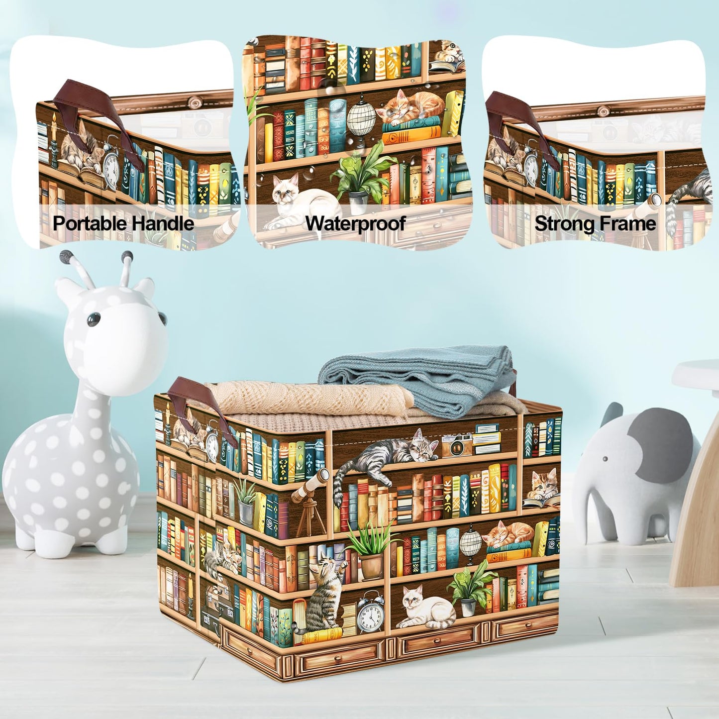 Clastyle Cat Book Shelf Basket For Reading Room Collapsible Toy Gift Kid Storage Basket Baby Clothes Organizer Nursery Bin